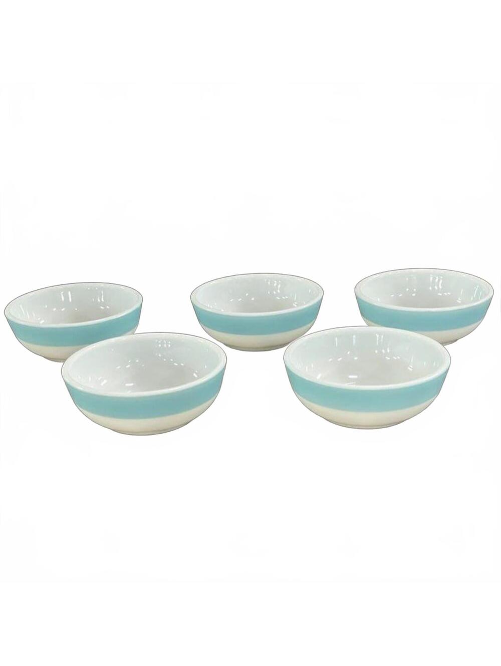 EUC Corning Turquoise Stripe Milk Bowls